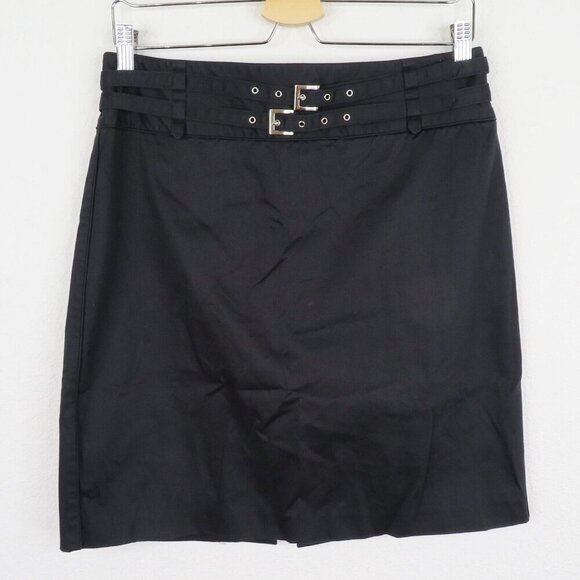 Valerie Stevens 10P Petite 10 Double Skinny Belt Black Pencil Straight Skirt - Picture 9 of 9